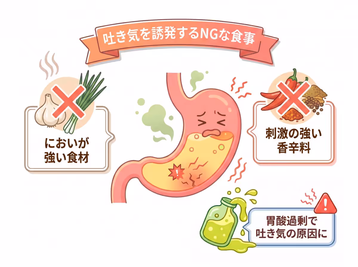 吐き気を誘発するNGな食事