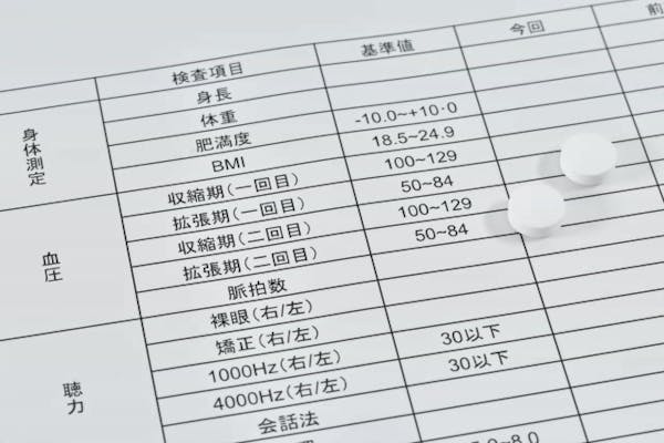 錠剤と健康診断結果票