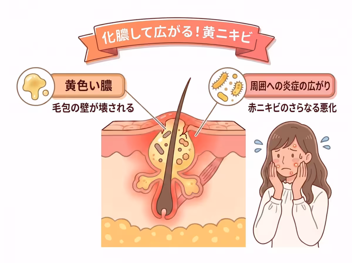 化膿して広がる！黄ニキビ