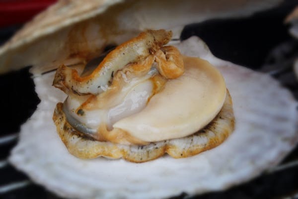 殻付きの焼いたほたて