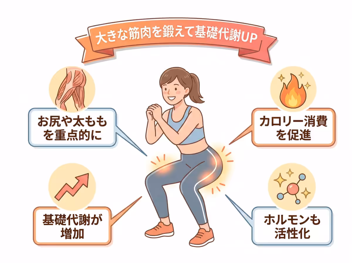 大きな筋肉を鍛えて基礎代謝UP