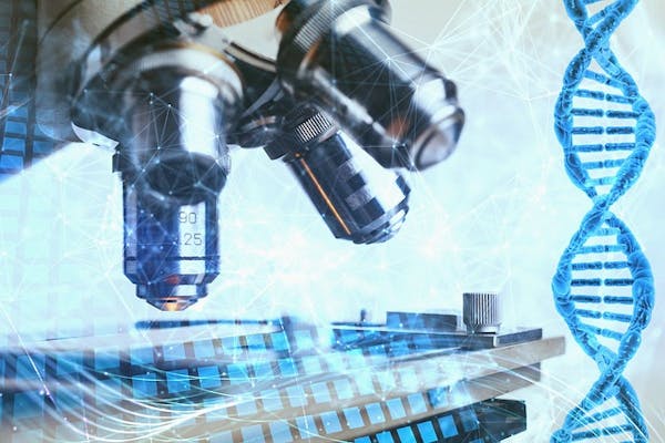 電子顕微鏡で遺伝子をみているイメージ