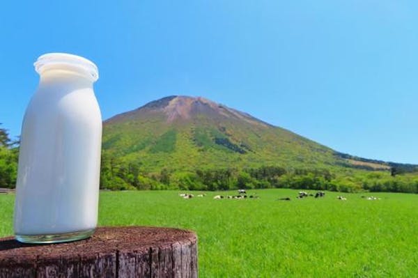 瓶牛乳と山