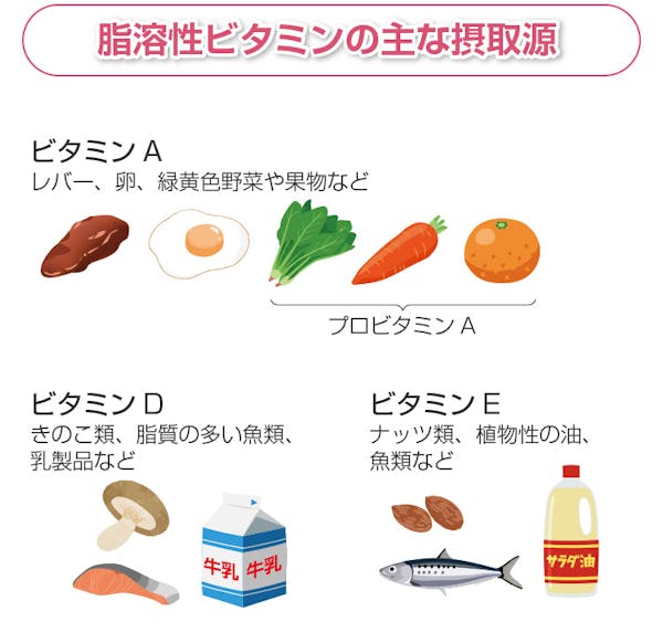 脂溶性ビタミンの主な摂取源