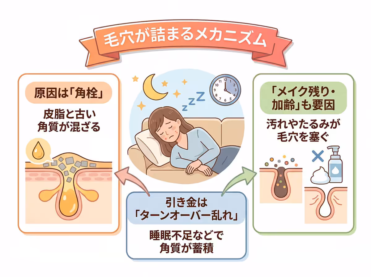 毛穴が詰まるメカニズム
