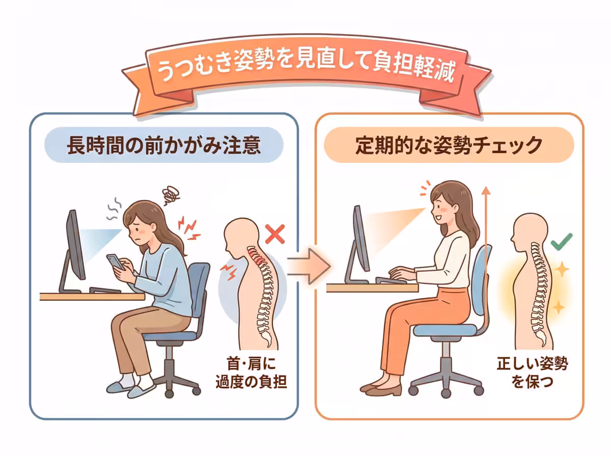 うつむき姿勢を見直して負担軽減