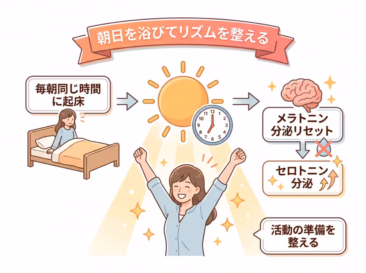 朝日を浴びてリズムを整える