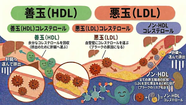 3種のコレステロールの簡単な説明をする画像