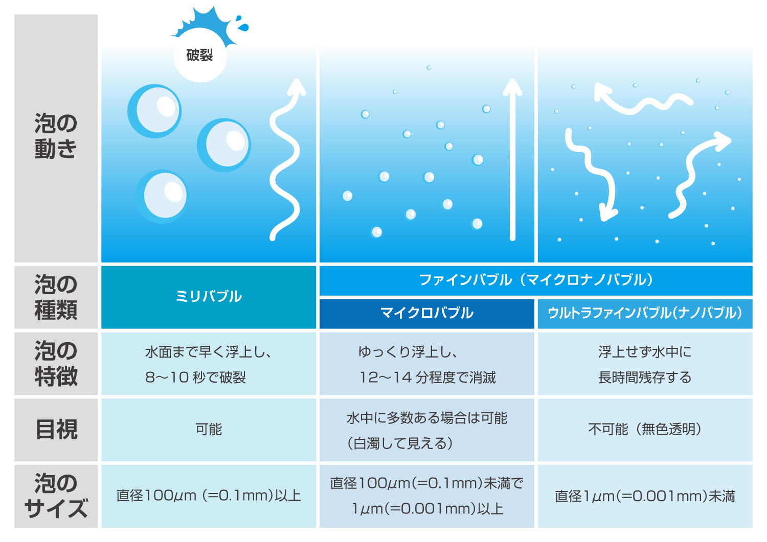 泡の種類と特徴