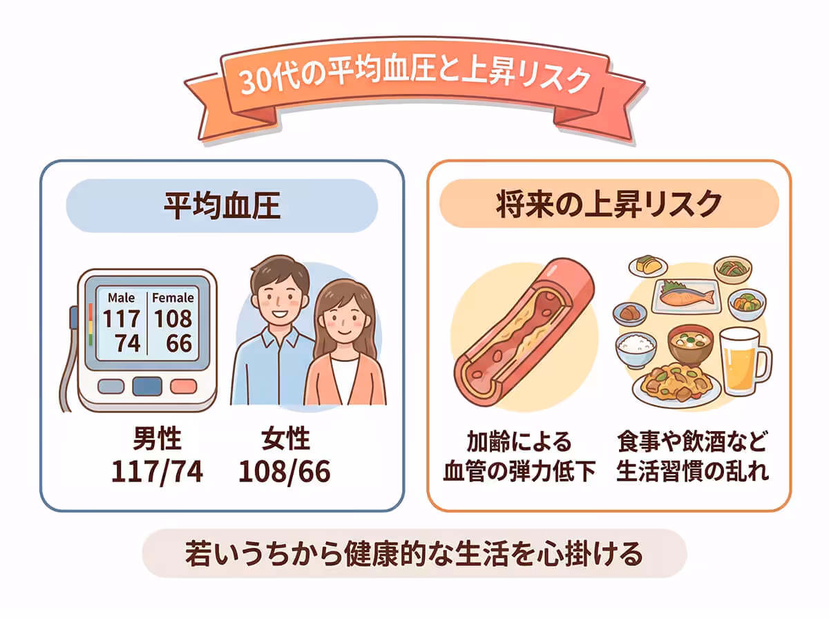 30代の平均血圧と上昇リスク