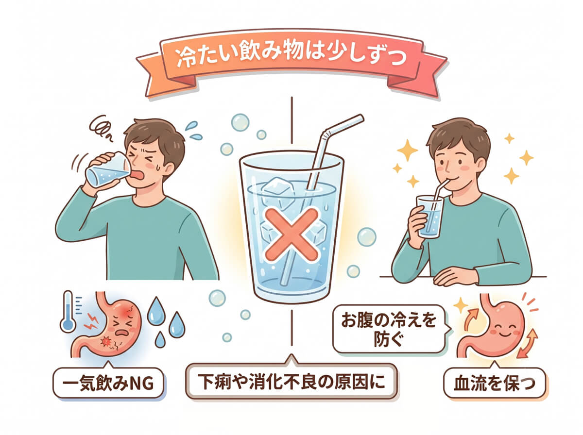 冷たい飲み物は少しずつ
