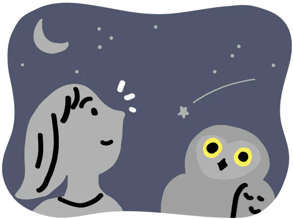 女の子とフクロウのイラスト