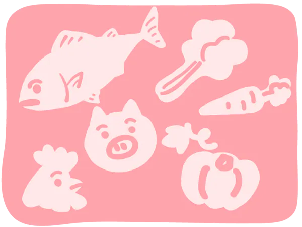 鶏や豚魚その他野菜のイラスト
